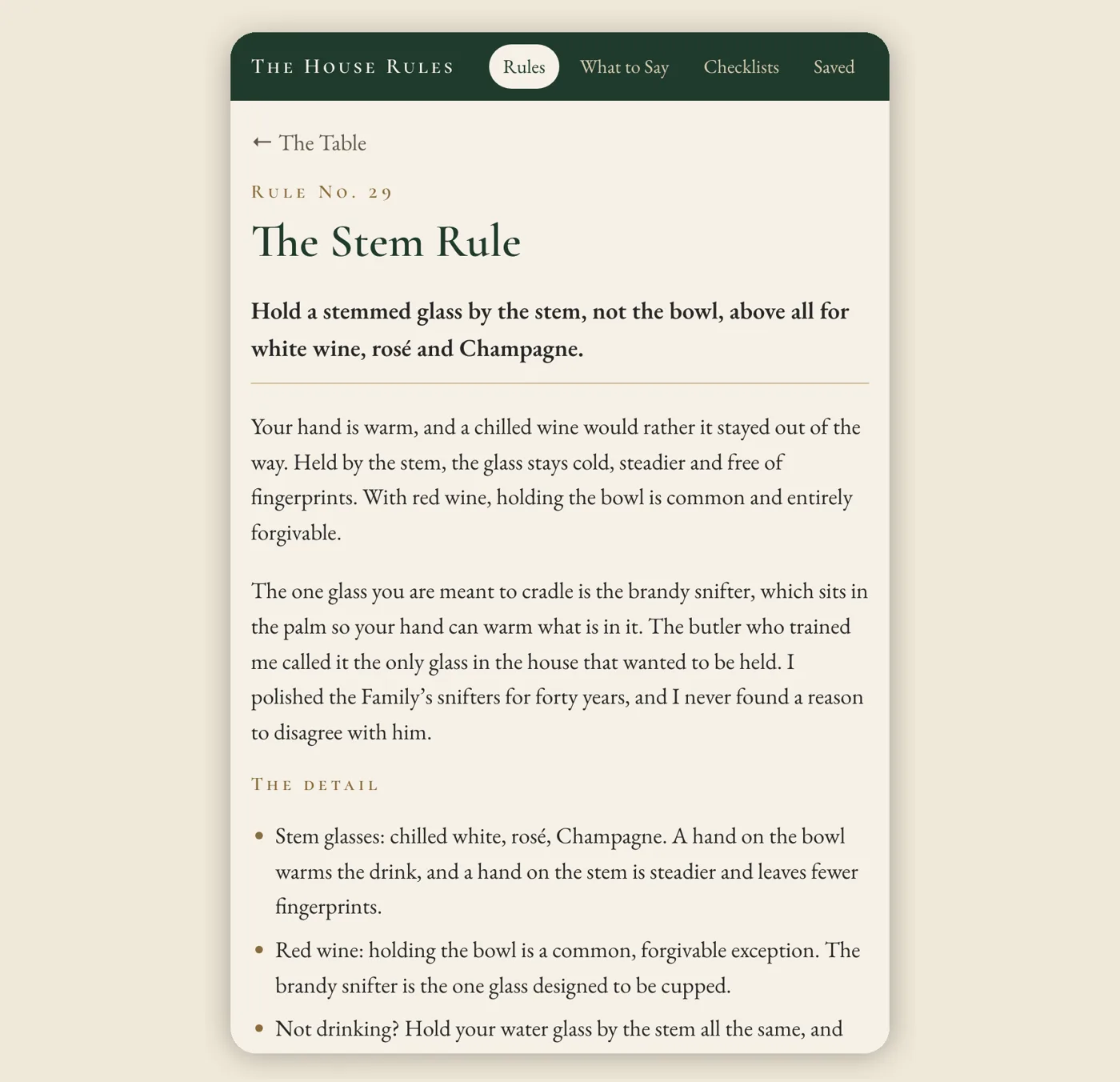 The House Rules digital edition open on a phone, showing the occasion picker